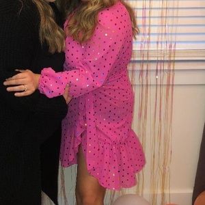 Foil Spot Pink Mini Wrap Dress